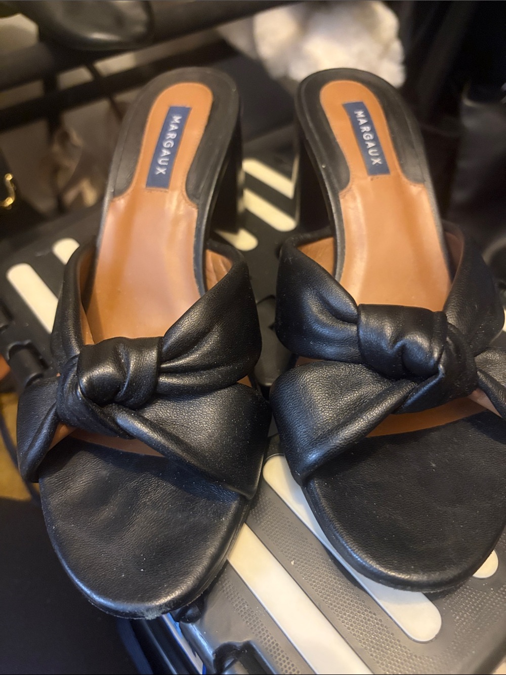 Margaux Black Knot-Front Leather Slide Mules